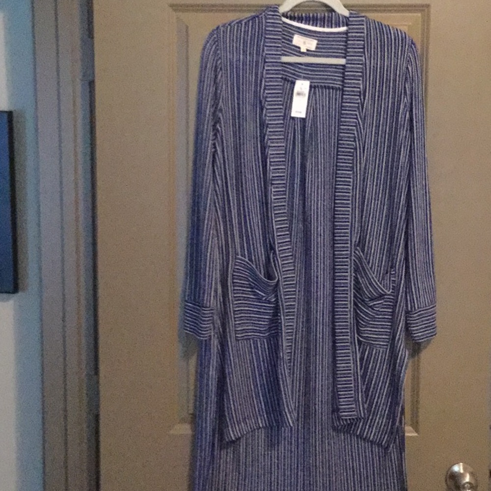 NWT Lou & Grey Blue and White long cardigan